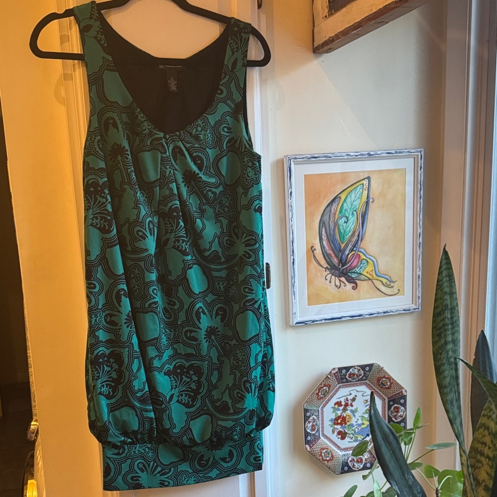 INC International Concepts Black and Green Midi Dress